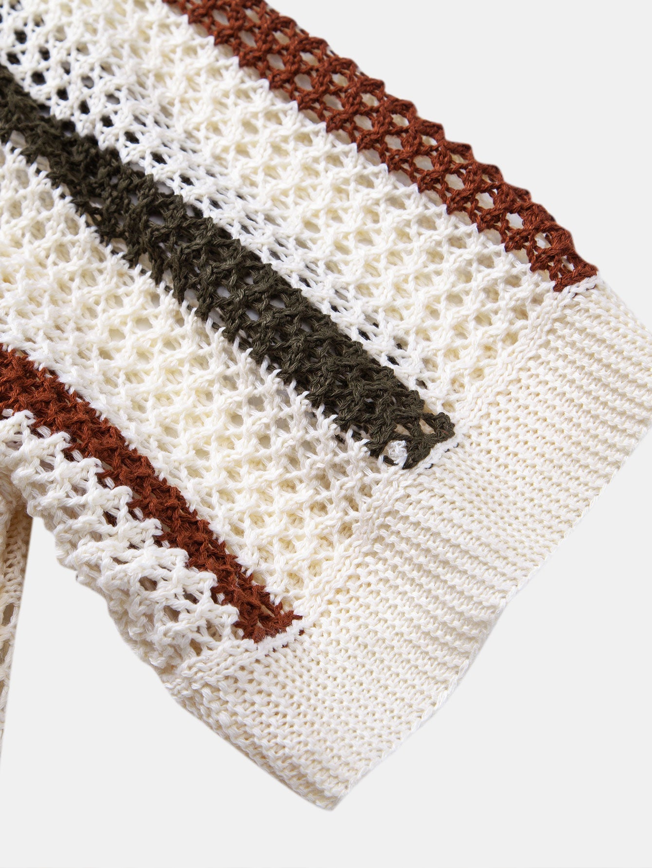 Striped Crochet V Neck Polo & Straight Leg Linen Pants