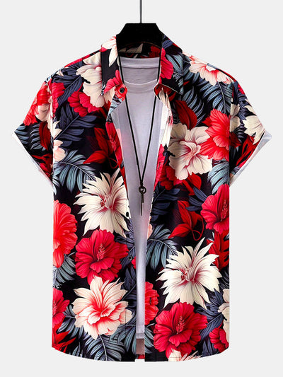 Tropical Flowers Print Button Up Shirt & Swim Shorts