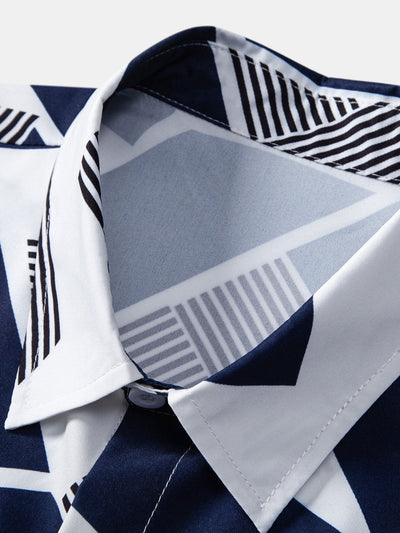 Color Block Geometry Print Button Up Shirt & Swim Shorts