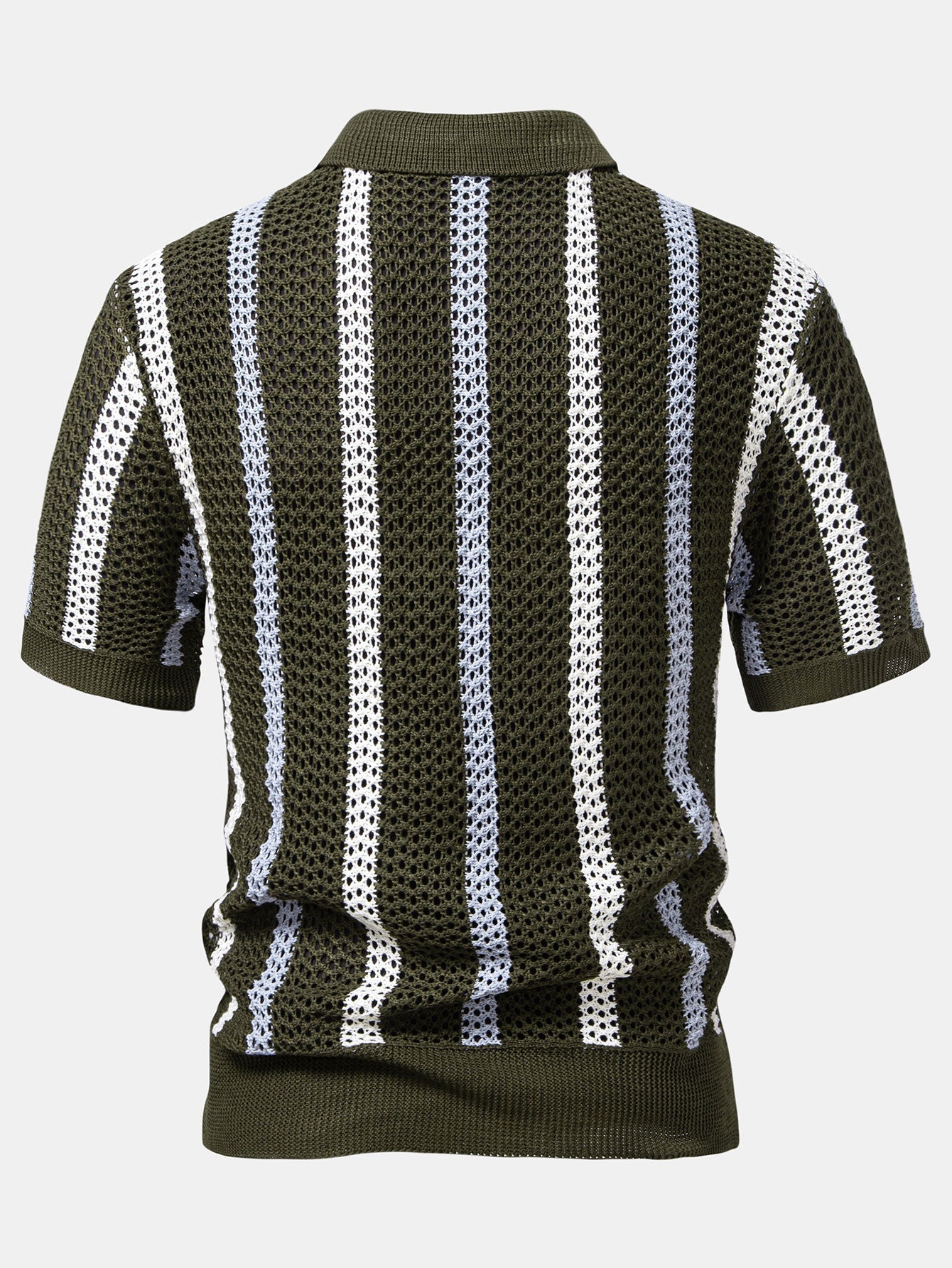 Striped Crochet V Neck Polo & Straight Leg Linen Pants