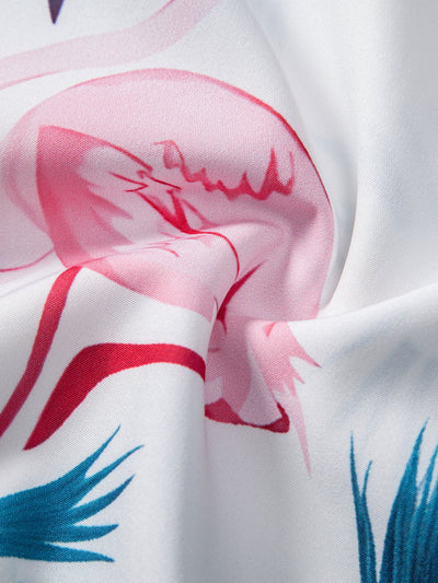 Flamingo Leaf Print Button Up Shirt & Swim Shorts