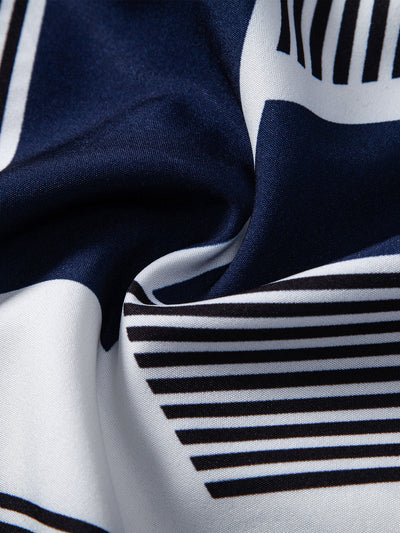 Color Block Geometry Print Button Up Shirt & Swim Shorts