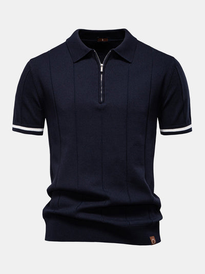 Contrast Trim Zipper Knit Polo Shirt & Slim Fit Tapered Trousers