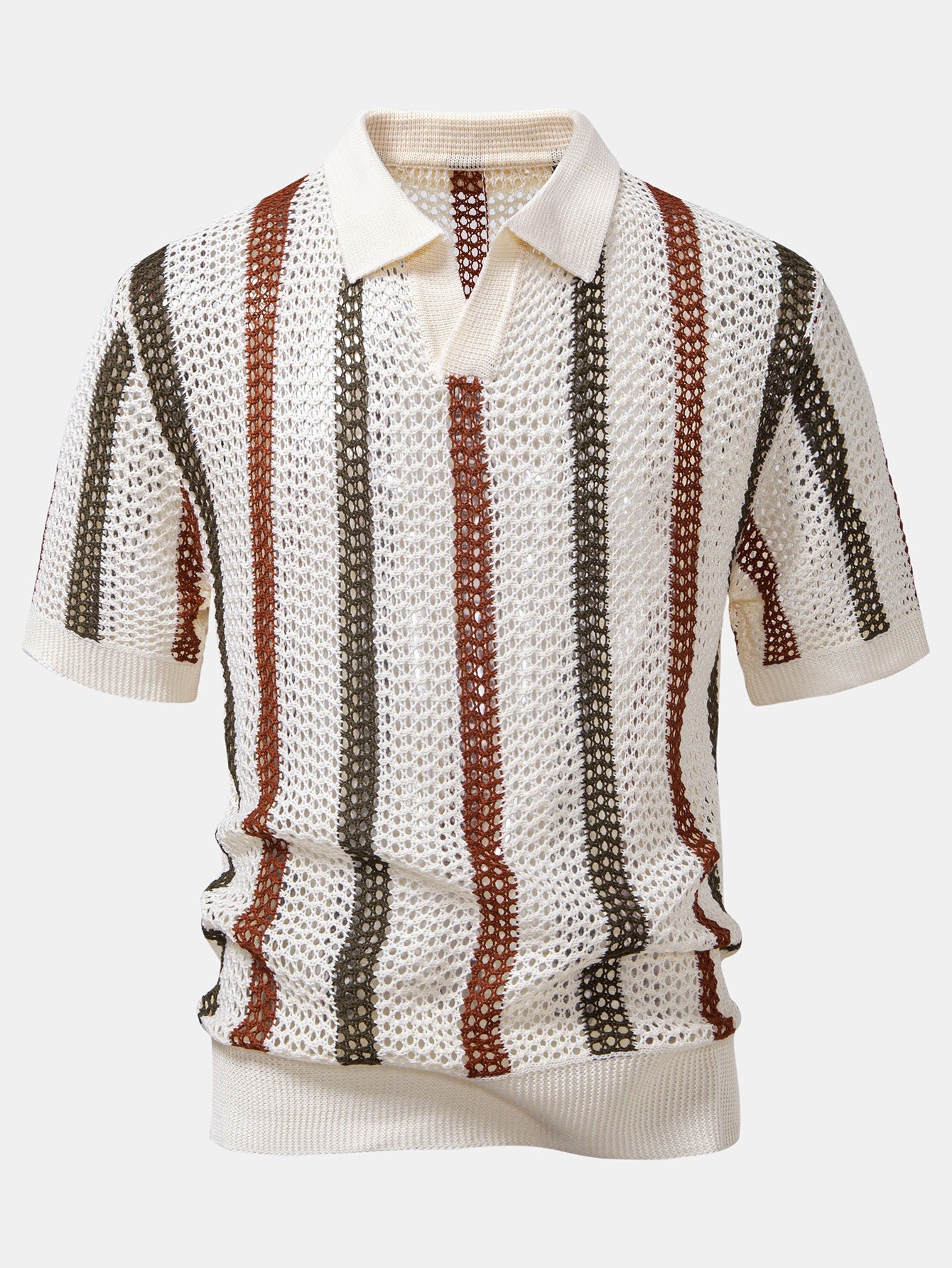 Striped Crochet V Neck Polo & Straight Leg Linen Pants